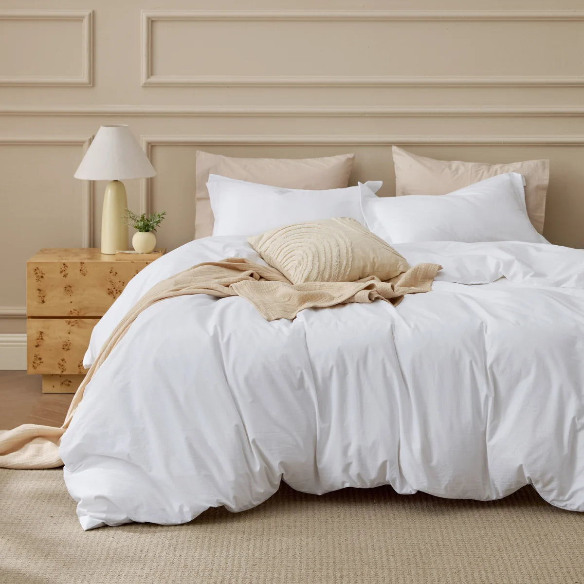 Washed Cotton Duvet Cover Queen Set - Minimalist Cotton Beding Set For All Season（set of 3）