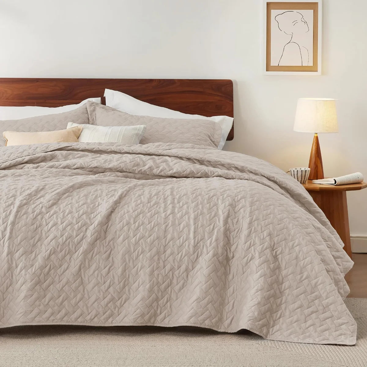 Twin/Twin XL Lightweight Quilted Blanket - Breathable Basket Weave Quilt for Dorm Room & Home - AC-Friendly Summer Bedding for Bed & Sofa - Natural-Soft Gift for Women & College Students, All Seasons