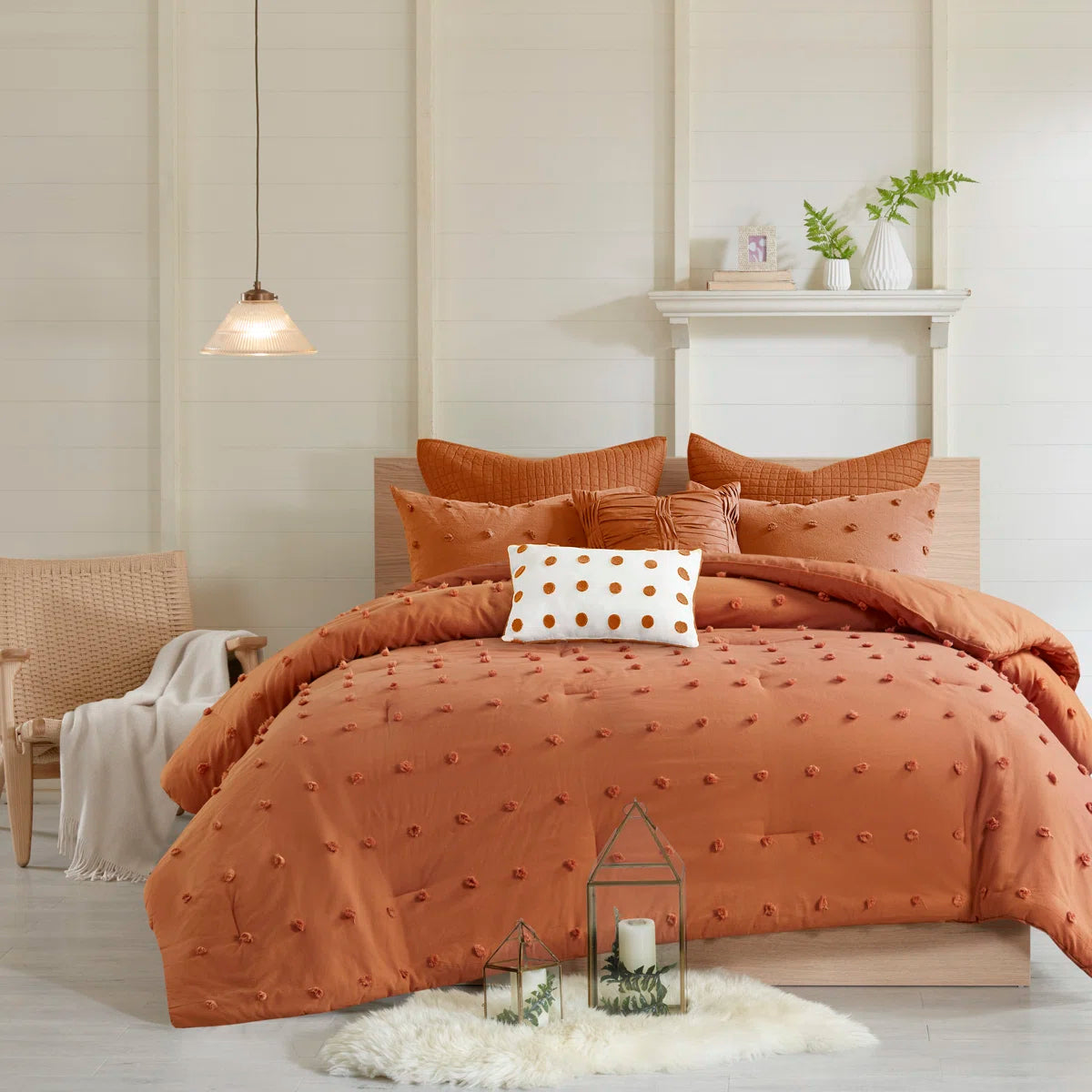 Brooklyn Cotton Jacquard Comforter Set with Euro Shams and Throw Pillows
