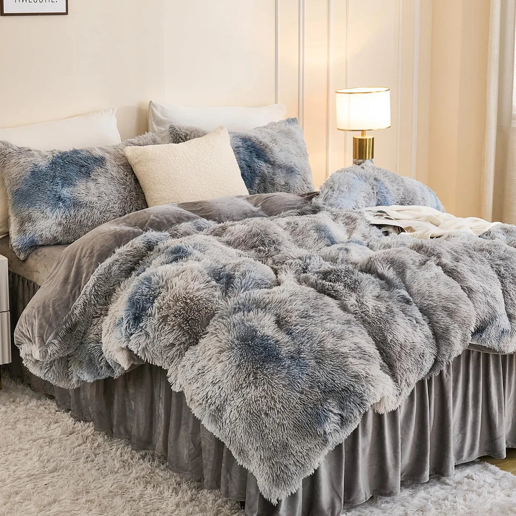 Fluffy Old Pink Comforter Set Full Size, 3 Pieces Winter Faux Fur Warm Soft Fuzzy Plush Bedding Comforter Set (1 Velvet Comforter & 2 Pillowcases), Thick Heavy Comfy Comforters Bedding Set