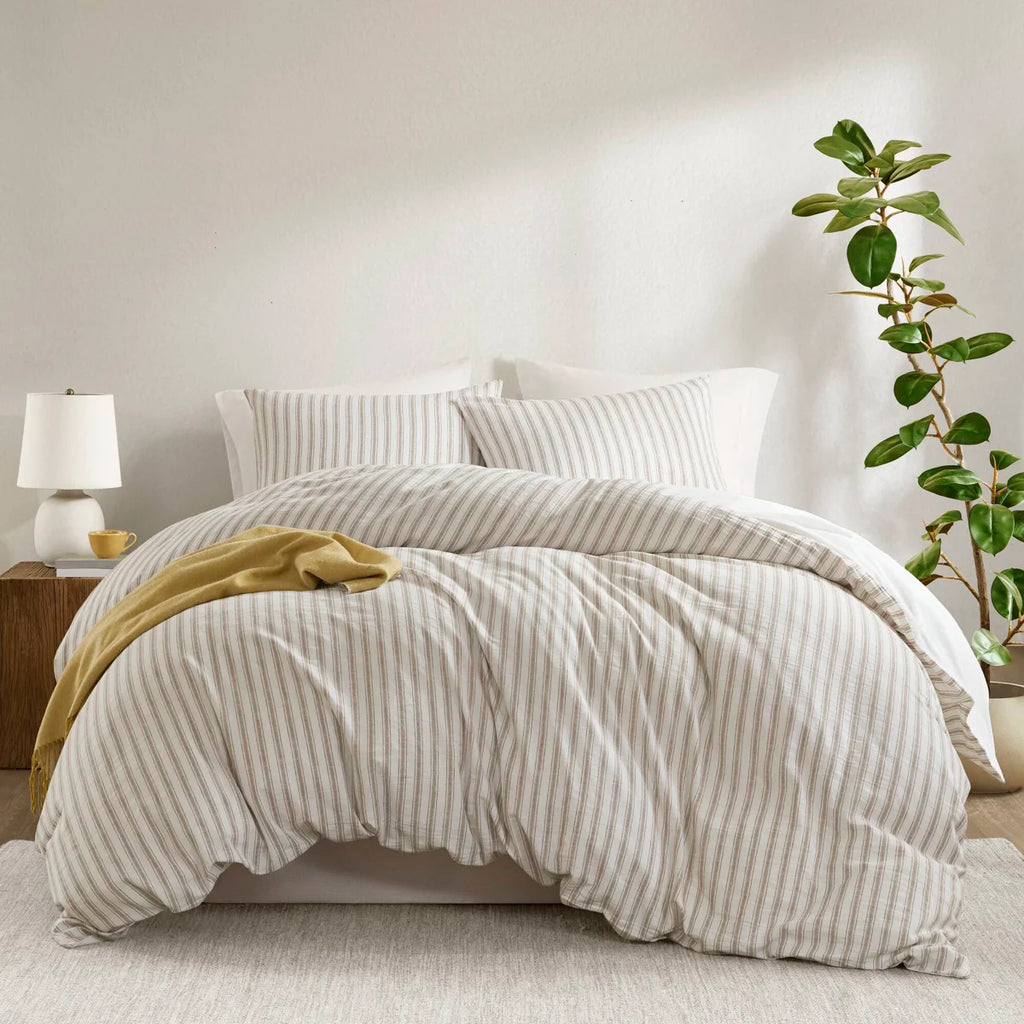 Etta Tan All Season Modern Striped 3-Piece King Duvet Set