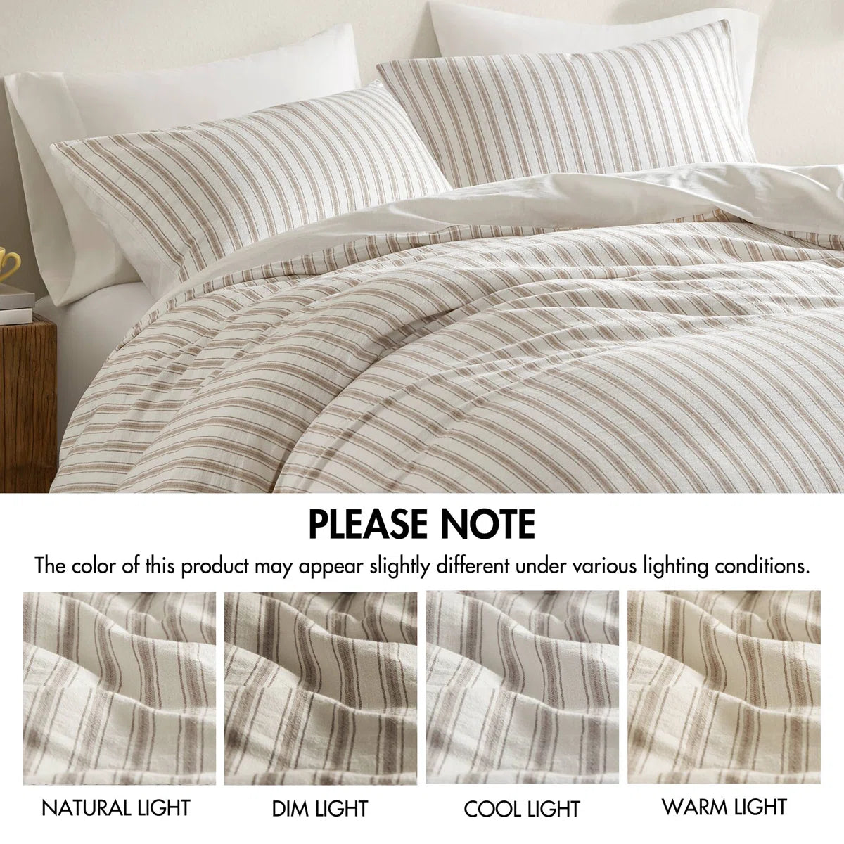 Etta Tan All Season Modern Striped 3-Piece King Duvet Set