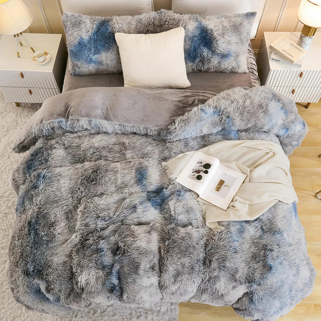 Fluffy Old Pink Comforter Set Full Size, 3 Pieces Winter Faux Fur Warm Soft Fuzzy Plush Bedding Comforter Set (1 Velvet Comforter & 2 Pillowcases), Thick Heavy Comfy Comforters Bedding Set