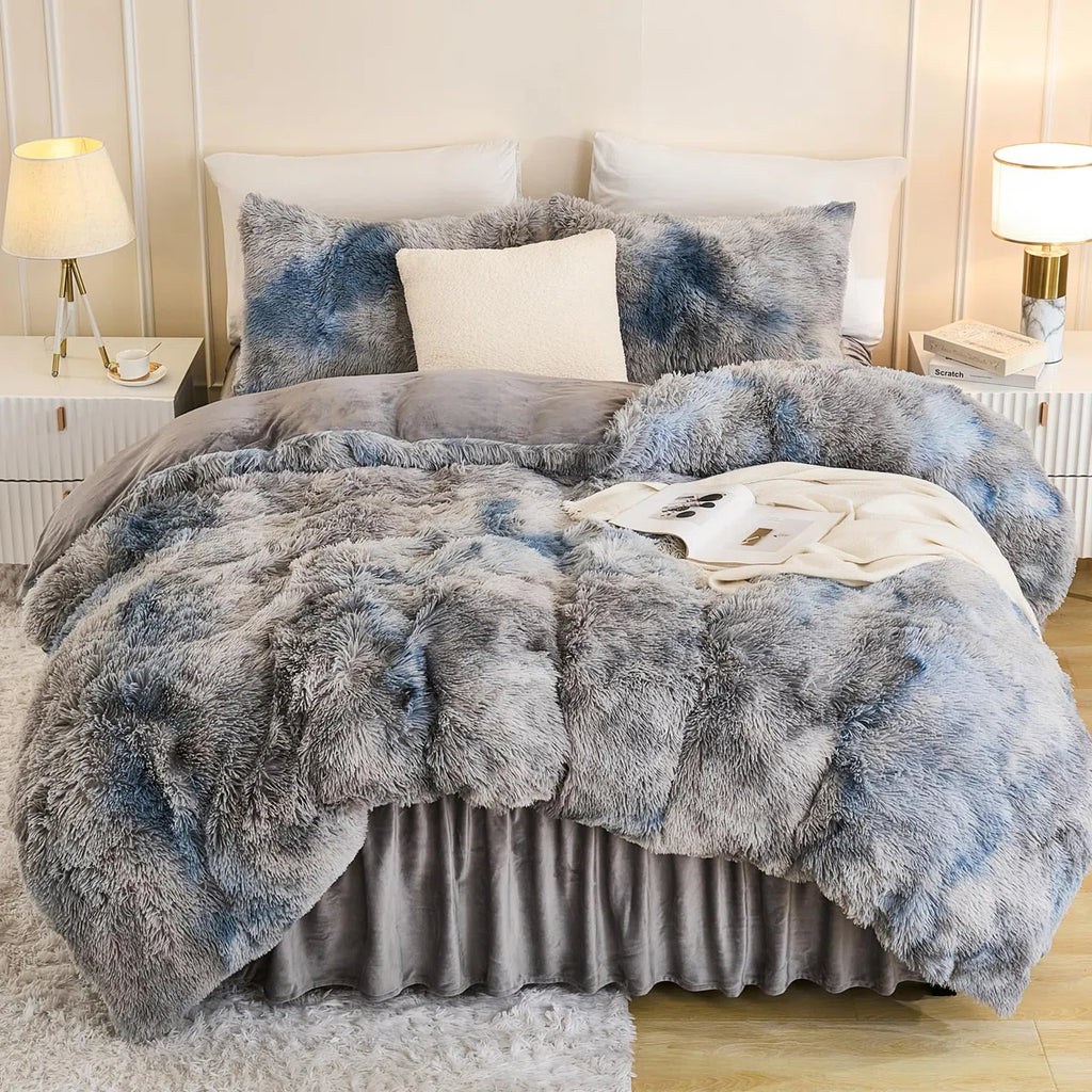Fluffy Old Pink Comforter Set Full Size, 3 Pieces Winter Faux Fur Warm Soft Fuzzy Plush Bedding Comforter Set (1 Velvet Comforter & 2 Pillowcases), Thick Heavy Comfy Comforters Bedding Set