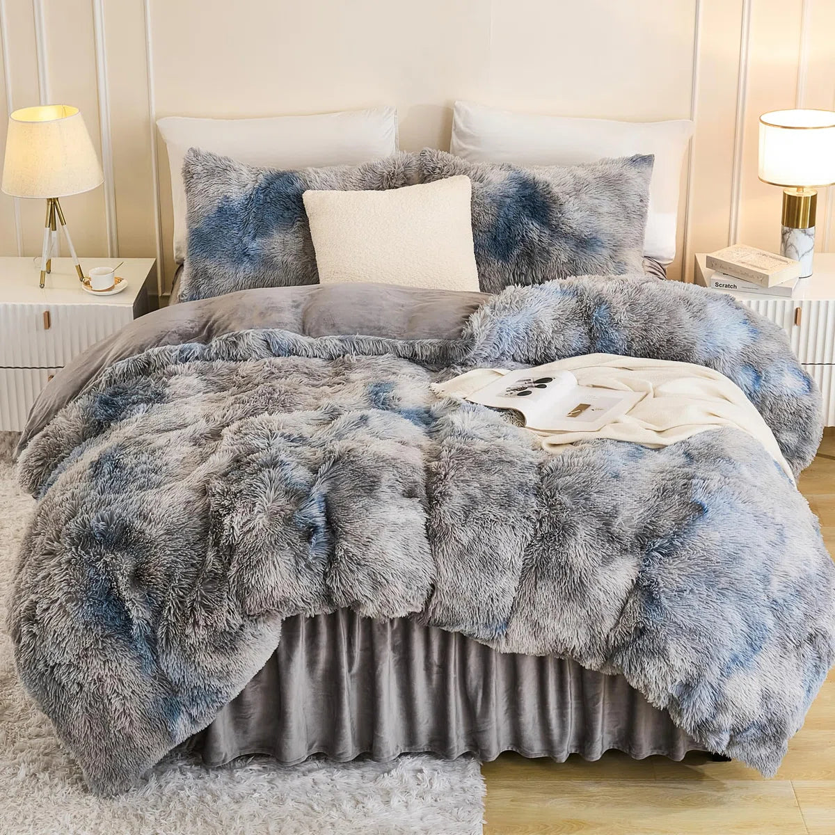 Fluffy Old Pink Comforter Set Full Size, 3 Pieces Winter Faux Fur Warm Soft Fuzzy Plush Bedding Comforter Set (1 Velvet Comforter & 2 Pillowcases), Thick Heavy Comfy Comforters Bedding Set
