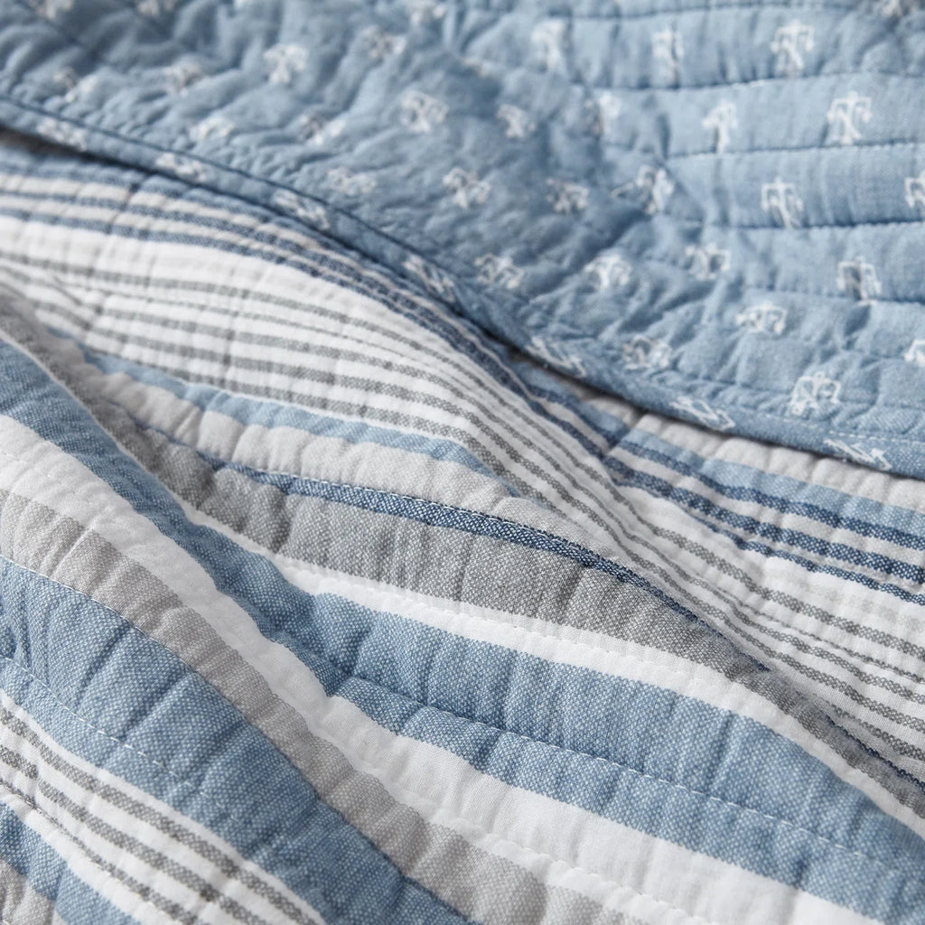 Novelty Nautica Jettison Cotton Reversible Blue Quilt Set