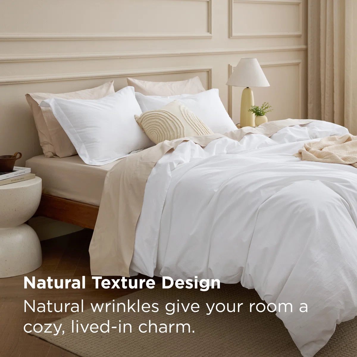 Washed Cotton Duvet Cover Queen Set - Minimalist Cotton Beding Set For All Season（set of 3）