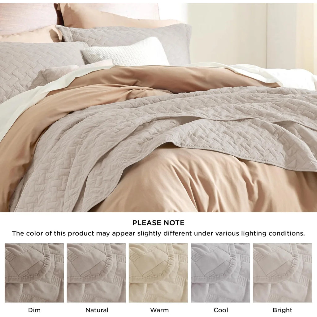 Twin/Twin XL Lightweight Quilted Blanket - Breathable Basket Weave Quilt for Dorm Room & Home - AC-Friendly Summer Bedding for Bed & Sofa - Natural-Soft Gift for Women & College Students, All Seasons