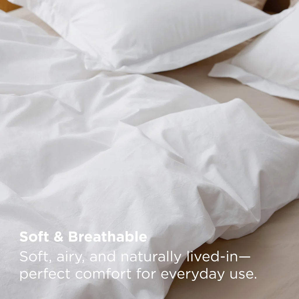 Washed Cotton Duvet Cover Queen Set - Minimalist Cotton Beding Set For All Season（set of 3）